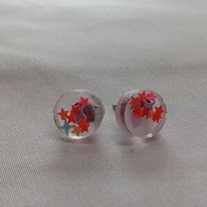 Red and Pink Floral Resin Earrings